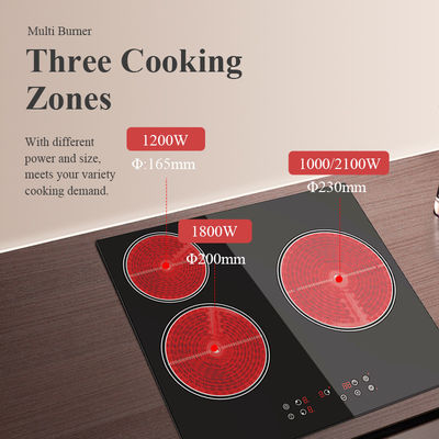Infrared Built In Ceramic Hob Cooker 5100W Three Burner Touch Control
