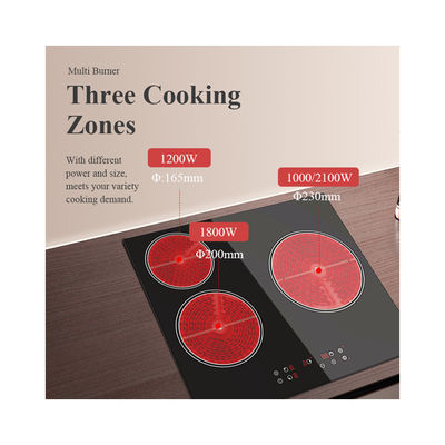 Infrared Electric Ceramic Hobs With Knob Controls , 3 Zone Ceramic Hob 5100W