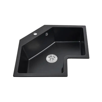 Top Mount Black Quartz Composite Sink Single Bowl With Accessories