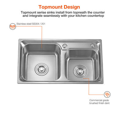 Under Mount Ss 304 Kitchen Sink , Handmade Double Bowl Sink With Faucet