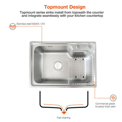 Ledge Above Counter Stainless Steel Sink , 304 Stainless Steel Hand Wash Basin